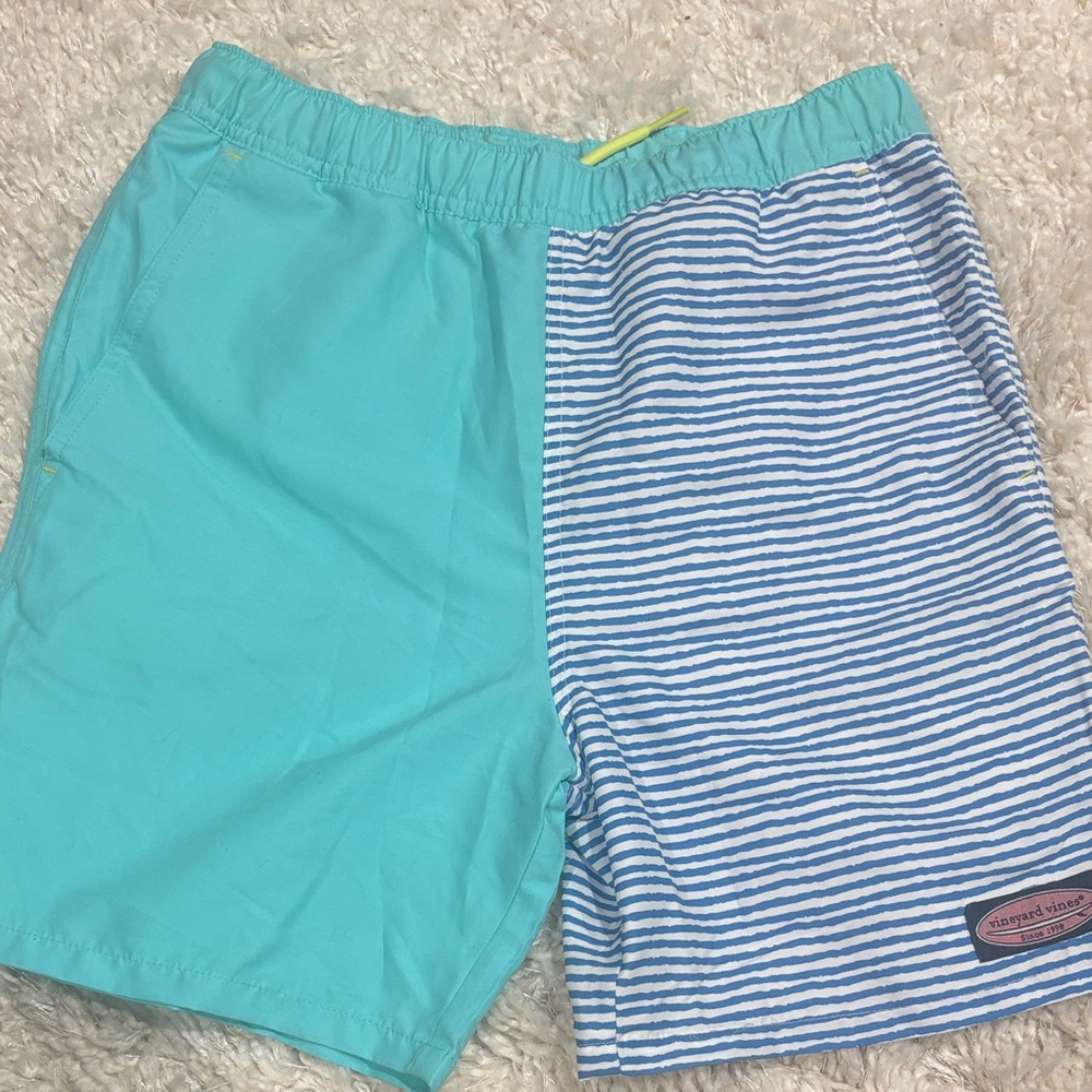 Vineyard Vines Boys Aqua & Blue Stripe Swim Trunks